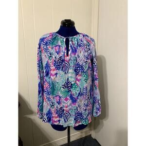 Lily Pulitzer Willa Top Medium Peek a Boo Neck Long Sleeve Beach Resort Coastal